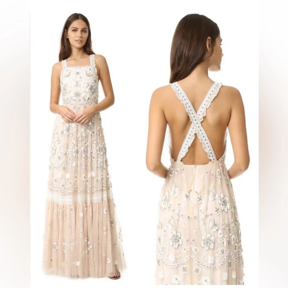 NWT Needle and Thread Pink Petal cluster bib gown xs 🦋 - Picture 1 of 16